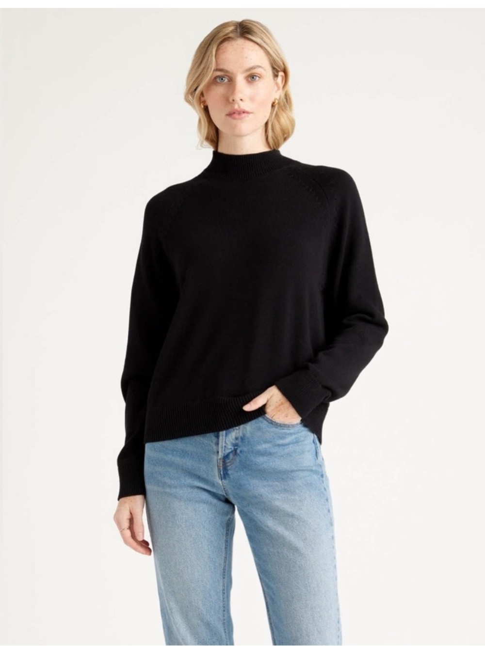 Quince Black Mock Neck Women's Sweater
